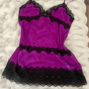 Victoria's Secret Fuchsia and Black Lace Chemise